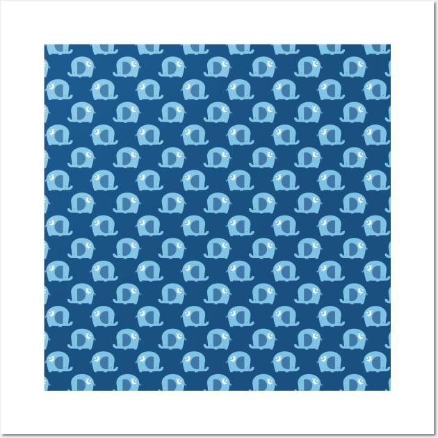 Moon Elephant Blue Pattern Wall Art by saradaboru